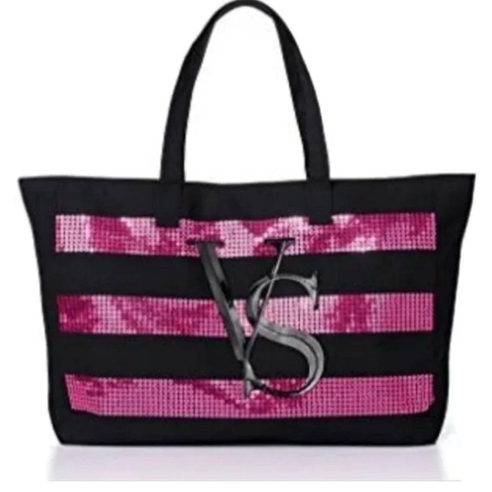 Victoria’s Secret Limited Edition Black and Pink Bling Sequin Tote Bag